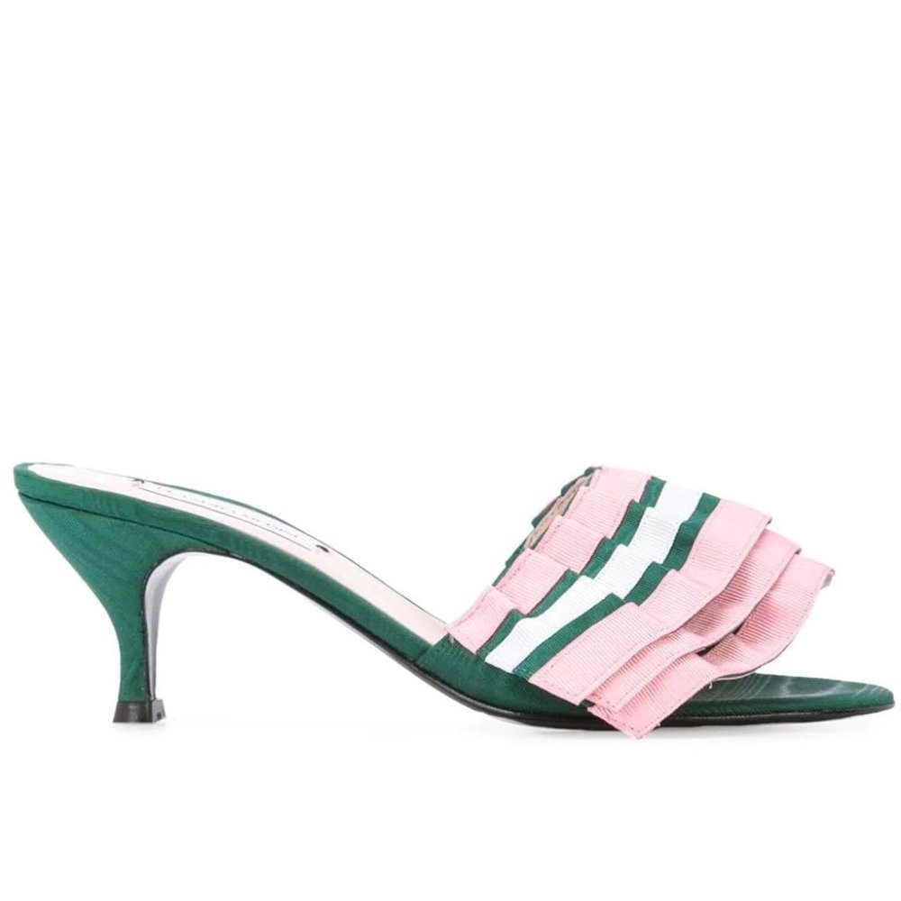 Leandra Medine Leather Pleated Kitten Mules, New!